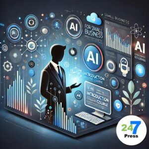 Graphic of futuristic man learning about AI for business