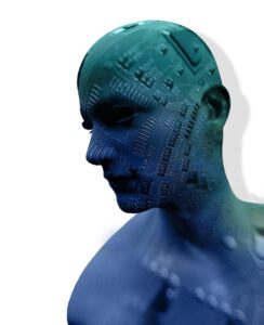 Digital twin technology includes digital drawings of the human head for research.